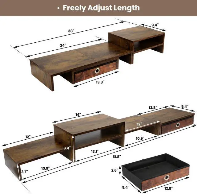 Alt view image 2 of 5 - Caredear Monitor Riser for 3 Monitors, Dual Monitor Stand for Desk, Triple Monitor Stand with Drawer, Dual Monitor Stand with Storage, Extra Long Triple Monitor Riser up to 52", Angle Adjustable
