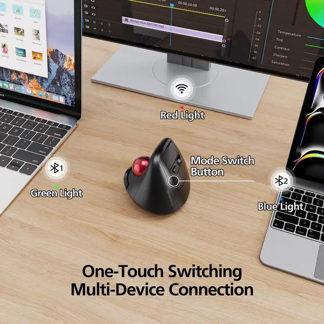 Alt view image 4 of 5 - MicroPack Ergonomic Wireless Mouse with Trackball and 5 Adjustable DPI, Easy Thumb Control, Precise & Smooth Tracking. Update Bluetooth Medium-Sized Right Hand Mouse for Laptop, PC, Mac, Windows