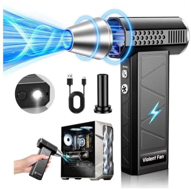 Main image of YUHUO Compressed Air Duster, 380000RPM Electric Air Duster with LED Light, 4-Gear Adjustable Mini Handheld Air Blower Jet Turbo Fan Jet Dry Blower Rechargeable Air Blower Duster for Keyboard Car Home