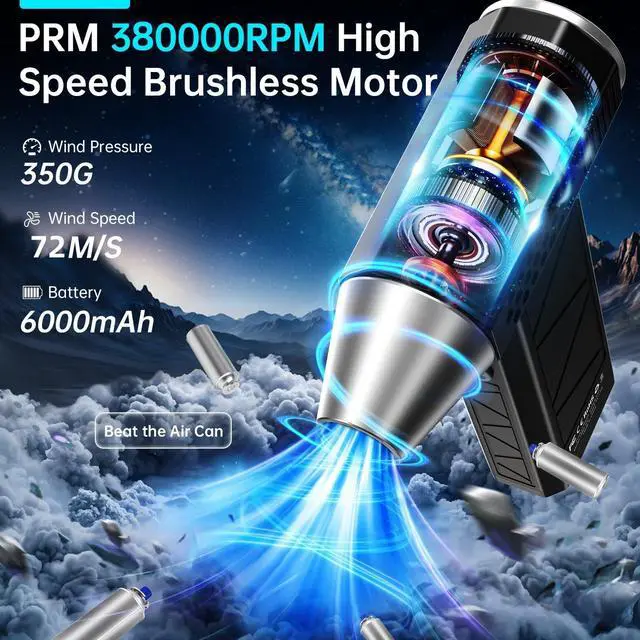 Alt view image 4 of 5 - YUHUO Compressed Air Duster, 380000RPM Electric Air Duster with LED Light, 4-Gear Adjustable Mini Handheld Air Blower Jet Turbo Fan Jet Dry Blower Rechargeable Air Blower Duster for Keyboard Car Home