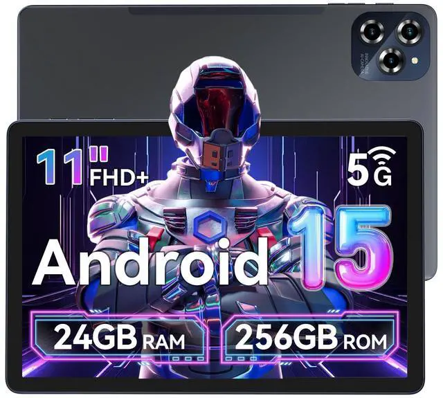 Main image of Android 15 Tablet with 11 Inch FHD Display, 24GB RAM 256GB ROM /2TB TF, T615 Octa-Core AI Tablets, 8000mAh/18W Fast Charge, 5G WiFi & 13MP Camera, TÜV Certified Netflix HD for Streaming/Gaming