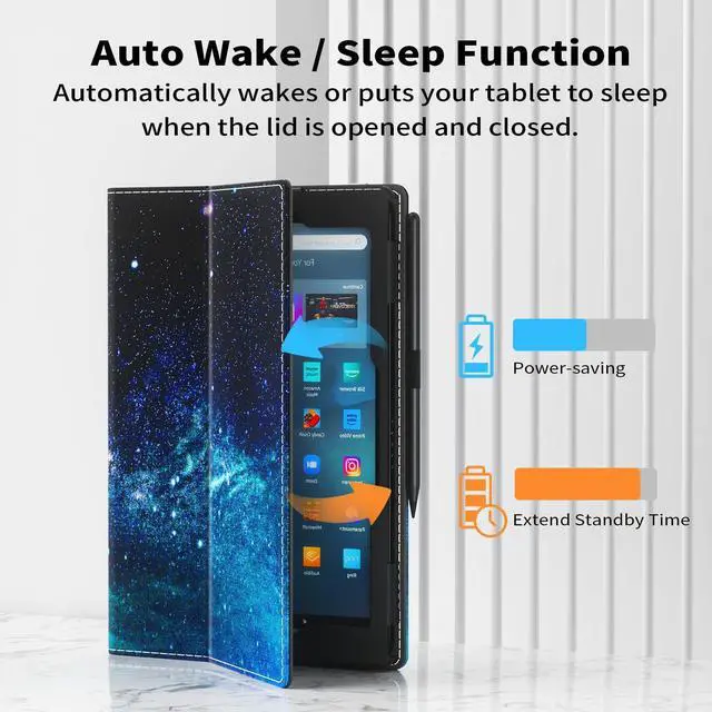 Alt view image 4 of 5 - VORI Case for All-New Amazon Kindle Fire HD 10 Tablet and Fire HD 10 Plus (13th/11th Generation 2023/2021 Release) 10.1" - Slim Folding Stand Folio Cover with Auto Wake/Sleep & Hand Strap, Galaxy