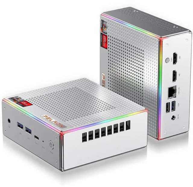 Main image of PELADN Mini PC, Ryzen 7 7840HS (8C/16T, Up to 5.1GHz),Radeon 780M 16GB DDR5/512GB SSD,Dual HDMI/Type-C,Triple-Display,WiFi6, Business Small Desktop PC RGB Light
