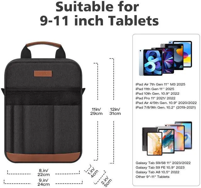 Alt view image 2 of 5 - MoKo 9-11 inch Tablet Sleeve Bag, Portable iPad Carrying Case with Adjustable Shoulder Strap & Retractable Handle for 11 Inch iPad Air M3/Pro M4, 10th Gen 10.9, Air 5/4th 10.9, 9/8. 10.2, Black & Gray