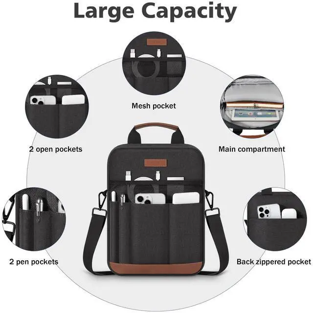 Alt view image 5 of 5 - MoKo 9-11 inch Tablet Sleeve Bag, Portable iPad Carrying Case with Adjustable Shoulder Strap & Retractable Handle for 11 Inch iPad Air M3/Pro M4, 10th Gen 10.9, Air 5/4th 10.9, 9/8. 10.2, Black & Gray