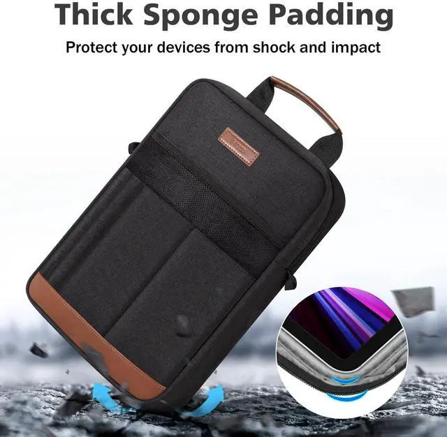 Alt view image 4 of 5 - MoKo 9-11 inch Tablet Sleeve Bag, Portable iPad Carrying Case with Adjustable Shoulder Strap & Retractable Handle for 11 Inch iPad Air M3/Pro M4, 10th Gen 10.9, Air 5/4th 10.9, 9/8. 10.2, Black & Gray