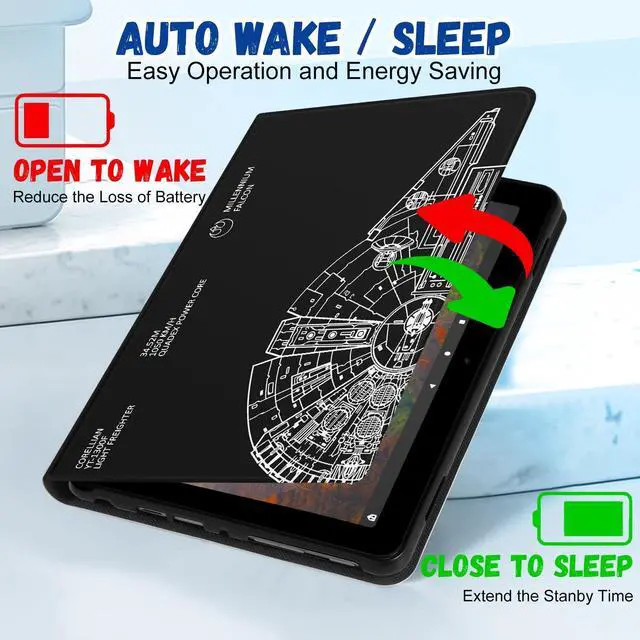 Alt view image 5 of 5 - Wazzasoft for Amazon Kindle Fire HD 8/8 Plus Tablet Case 10th/12th Generation for Women Girls Kids Boys Men Folio Cover Cute Fashion Design Black Unique Cool Teens Cases for Kindle Fire Case 8 Inch