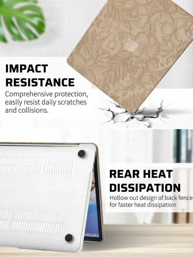 Alt view image 5 of 5 - Seorsok Compatible with New MacBook Air 13.6 inch Case 2025 2024-2022 Release A3240 M4 A2681 M2 A3113 M3,Elegant Leaves Flowers Leather Plastic Hard Shell Case&Keyboard Cover,Apricot Blooming Floral