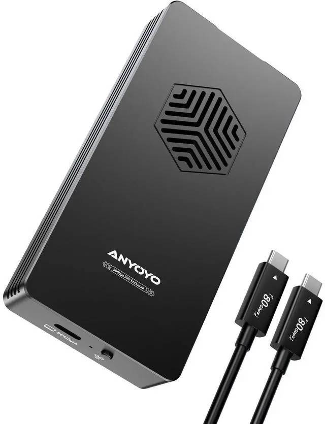 Main image of ANYOYO 80Gbps M.2 NVMe SSD Enclosure with Cooling Fan, Aluminium Alloy Enclosure Compatible with Thunderbolt 5/4/3/USB4, Support M/B+M Key SSD, Tool-Free Installation
