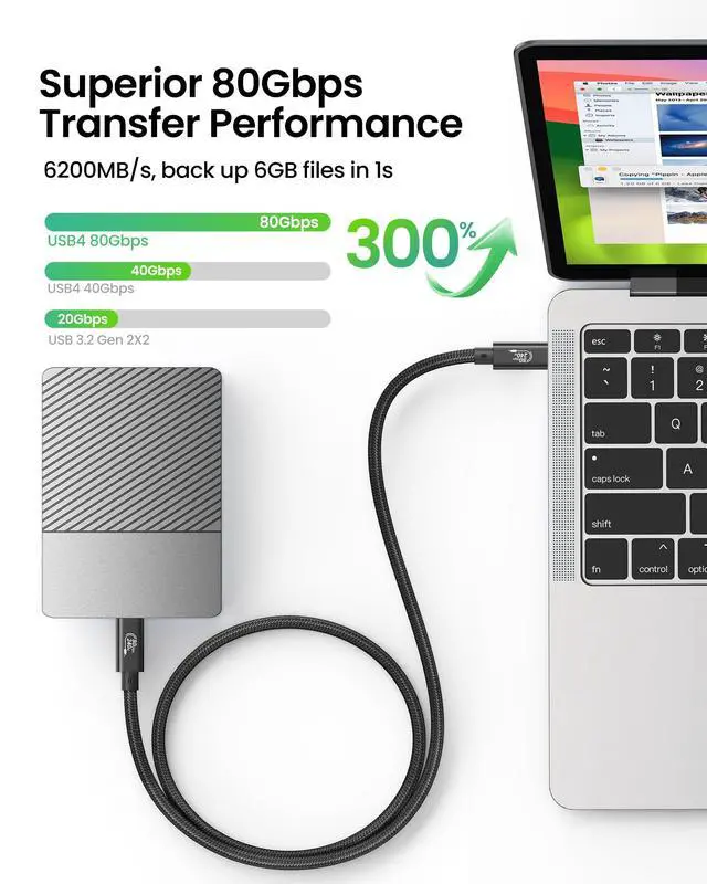 Alt view image 2 of 5 - Fitee Thunderbolt 5 Cable 6FT Compatible, 80Gbps USB C Data Transfer Cable, 240W Charging, 120Gbps Video Bandwidth, 16K/Dual 8K, Braided USB C Video Cables for Monitor, MacBook Pro, Mac mini, PSSD