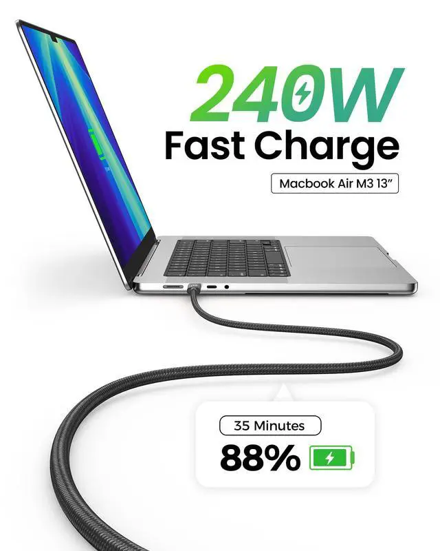 Alt view image 4 of 5 - Fitee Thunderbolt 5 Cable 6FT Compatible, 80Gbps USB C Data Transfer Cable, 240W Charging, 120Gbps Video Bandwidth, 16K/Dual 8K, Braided USB C Video Cables for Monitor, MacBook Pro, Mac mini, PSSD