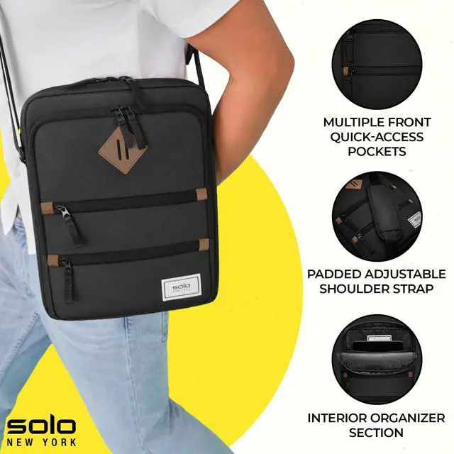 Alt view image 2 of 5 - Solo New York Tablet Sling Bag for Women & Men - Crossbody Bag for Travel, Walking, & Hiking, Adjustable Shoulder Strap, Front Zippered Pockets, Fits 13" Tablets & 14" Laptops - Hydro, Black