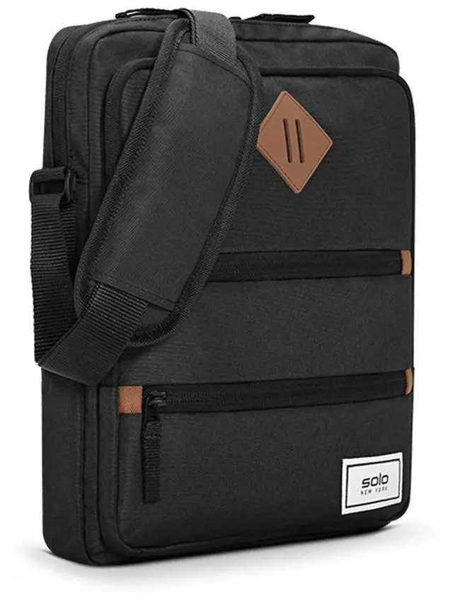 Main image of Solo New York Tablet Sling Bag for Women & Men - Crossbody Bag for Travel, Walking, & Hiking, Adjustable Shoulder Strap, Front Zippered Pockets, Fits 13" Tablets & 14" Laptops - Hydro, Black