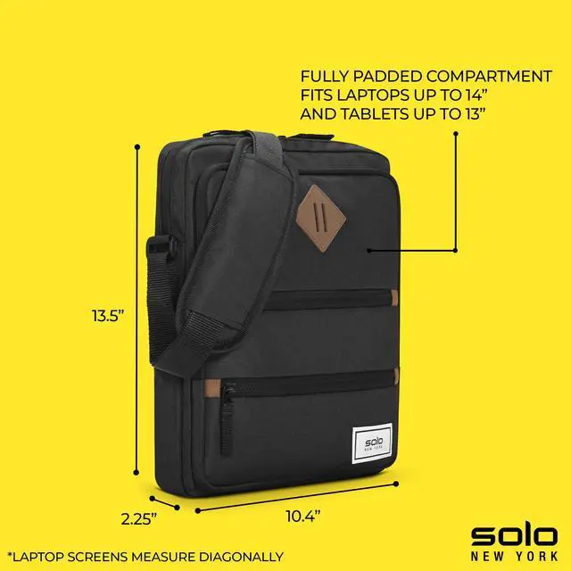 Alt view image 3 of 5 - Solo New York Tablet Sling Bag for Women & Men - Crossbody Bag for Travel, Walking, & Hiking, Adjustable Shoulder Strap, Front Zippered Pockets, Fits 13" Tablets & 14" Laptops - Hydro, Black