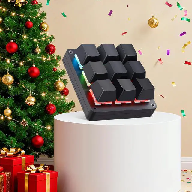 Alt view image 2 of 5 - Koolertron One Handed Macro Mechanical Keyboard,Blue LED Backlit Portable Mini One-Handed Mechanical Gaming Keypad OSU! Keyboard 9 Fully Programmable Keys (9 Keys/Black/Pink LED)