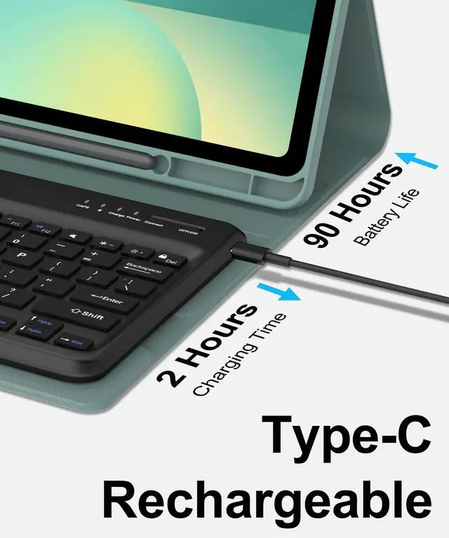 Alt view image 4 of 5 - Keyboard Case for Samsung Galaxy Tab S10 FE+ Plus 2025, Detachable Galaxy Tablet S10FE+ Case with Keyboard 13.1inch, Protective Smart Cover with S Pen Holder for Samsung Tab S10FE Plus Keypad, Green