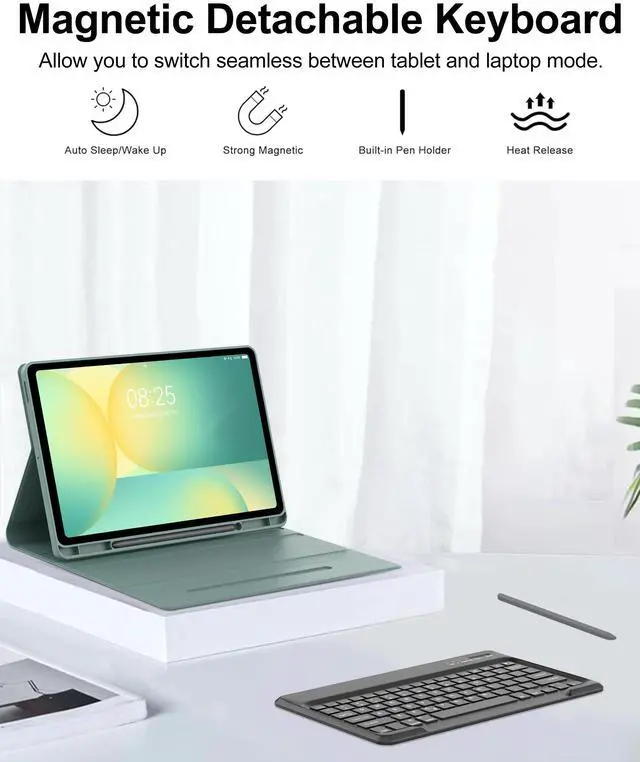 Alt view image 5 of 5 - Keyboard Case for Samsung Galaxy Tab S10 FE+ Plus 2025, Detachable Galaxy Tablet S10FE+ Case with Keyboard 13.1inch, Protective Smart Cover with S Pen Holder for Samsung Tab S10FE Plus Keypad, Green