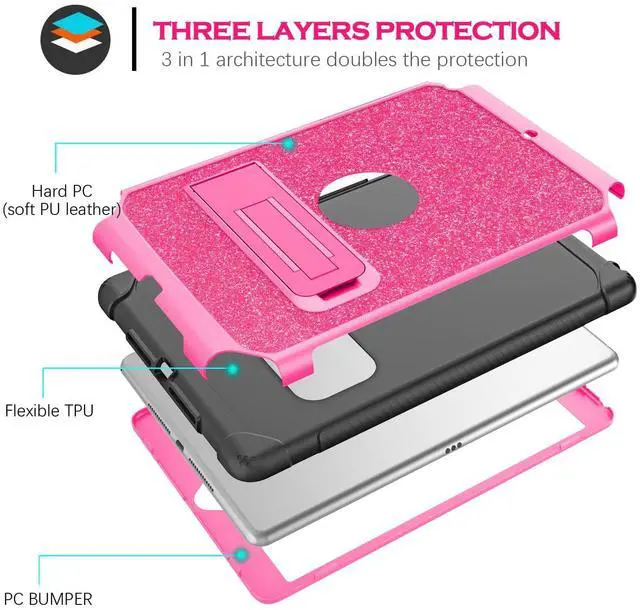 Alt view image 2 of 5 - YINLAI Case for iPad 6th / 5th Generation, iPad 9.7 Case Glitter Women Hybrid Shockproof Protective Cover with Kickstand iPad 9.7-Inch iPad Air 2nd A1893/A1954/A1822/A1823, Hot Pink