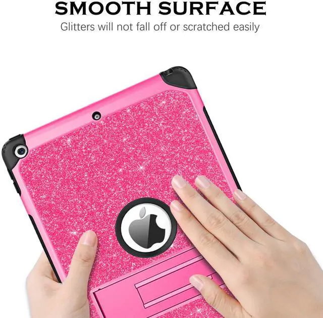 Alt view image 4 of 5 - YINLAI Case for iPad 6th / 5th Generation, iPad 9.7 Case Glitter Women Hybrid Shockproof Protective Cover with Kickstand iPad 9.7-Inch iPad Air 2nd A1893/A1954/A1822/A1823, Hot Pink