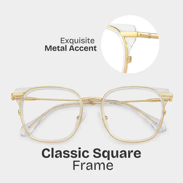 Alt view image 4 of 5 - Zeelool Glasses Frame for Women, Square Crystal Gold Eyeglasses Eyewear Frame with Clear Lens and Metal Hinges Cameron ZJGX922152-01