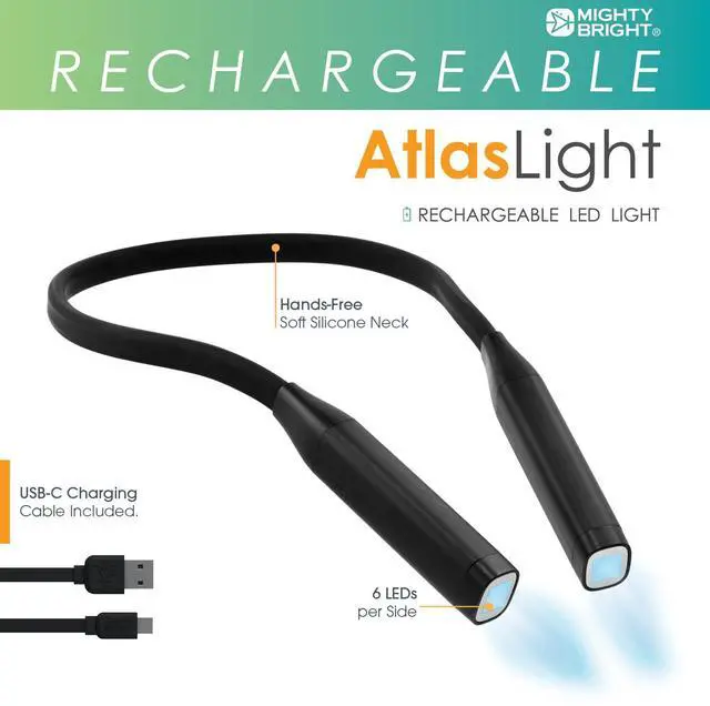 Alt view image 2 of 5 - Mighty Bright Atlas Rechargeable Neck Light, 12 LED, 3 Color Temperatures, USB-C Charging Cable Included (Black)