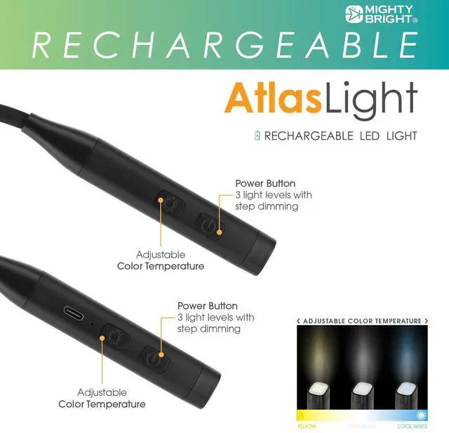Alt view image 3 of 5 - Mighty Bright Atlas Rechargeable Neck Light, 12 LED, 3 Color Temperatures, USB-C Charging Cable Included (Black)