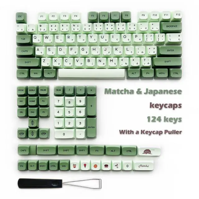 Alt view image 2 of 5 - XDK Custom Keycaps 124 Keys(PBT XDA Dye-Sub) Cute Matcha Green Japanese Keycaps Set for 60% 65% 100% Mechanical Keyboard