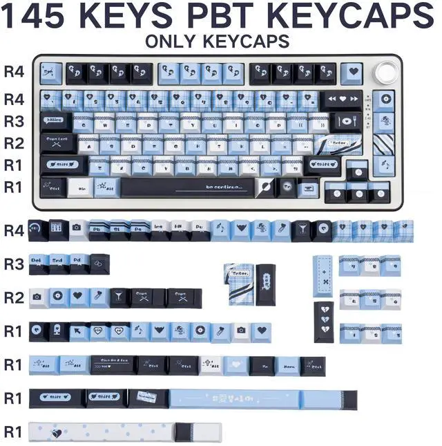Alt view image 2 of 5 - TIMSEKER Black and Blue Keyboard Keycap Set, Custom Cherry Profile PBT Keycap for 61/64/68/75/84/87/104/108 ANSI Layout Cherry MX Switches Mechanical Keyboard (148 Keys)