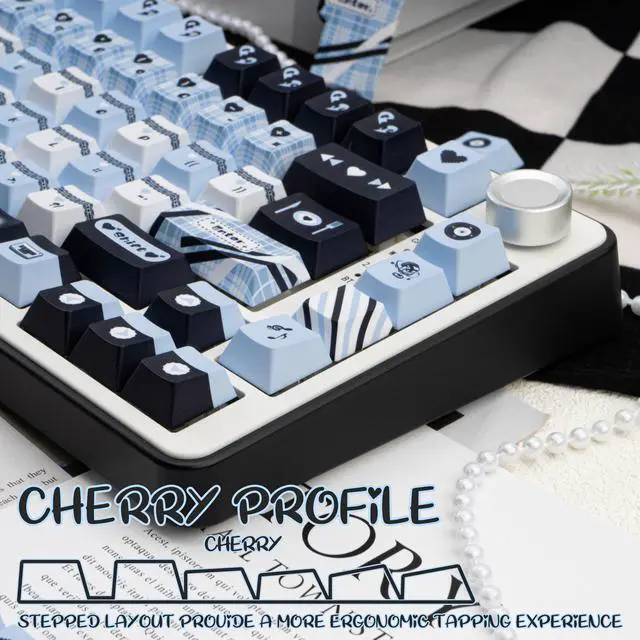 Alt view image 4 of 5 - TIMSEKER Black and Blue Keyboard Keycap Set, Custom Cherry Profile PBT Keycap for 61/64/68/75/84/87/104/108 ANSI Layout Cherry MX Switches Mechanical Keyboard (148 Keys)