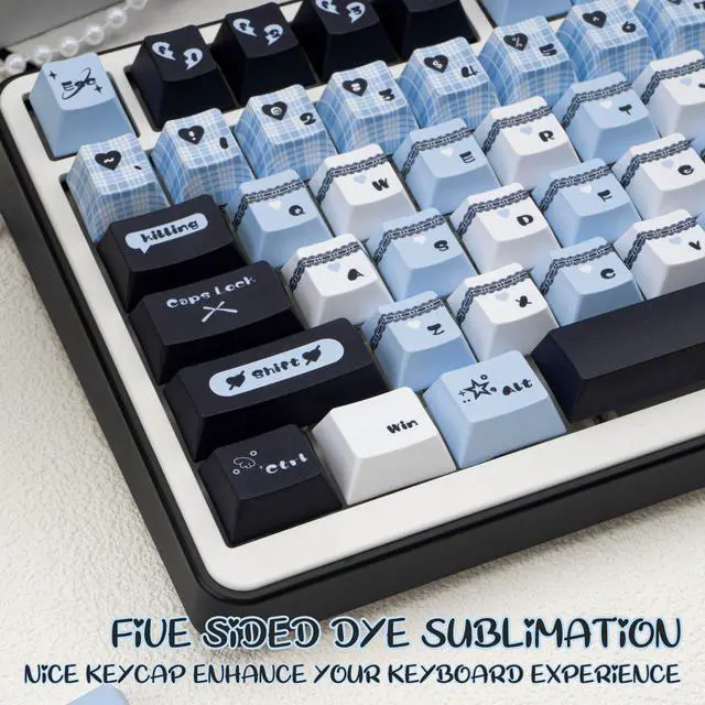 Alt view image 5 of 5 - TIMSEKER Black and Blue Keyboard Keycap Set, Custom Cherry Profile PBT Keycap for 61/64/68/75/84/87/104/108 ANSI Layout Cherry MX Switches Mechanical Keyboard (148 Keys)