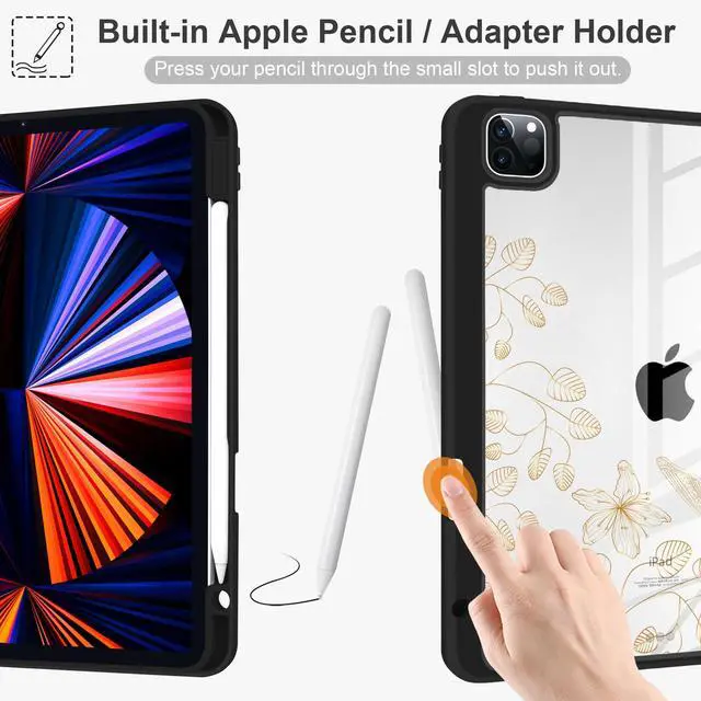 Alt view image 4 of 5 - Yebiseven Case for iPad Air 5th/Air 4th Generation 2022 2020, Clear Acrylic Back Shell for iPad Air 10.9 inch, Shockproof Tablet Case with Auto Sleep/Wake + Pencil Holder, Golden Butterfly