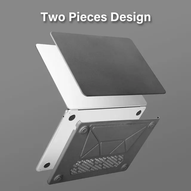 Alt view image 3 of 5 - MOSISO Compatible with MacBook Air 15 inch Case 2025 2024 2023 Release M4 A3241 M3 A3114 M2 A2941 Liquid Retina Display&Touch ID, PU Leather Coated Plastic Hard Shell Case with Fold Kickstand, Gray