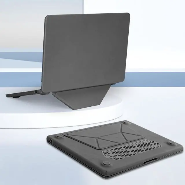 Alt view image 5 of 5 - MOSISO Compatible with MacBook Air 15 inch Case 2025 2024 2023 Release M4 A3241 M3 A3114 M2 A2941 Liquid Retina Display&Touch ID, PU Leather Coated Plastic Hard Shell Case with Fold Kickstand, Gray