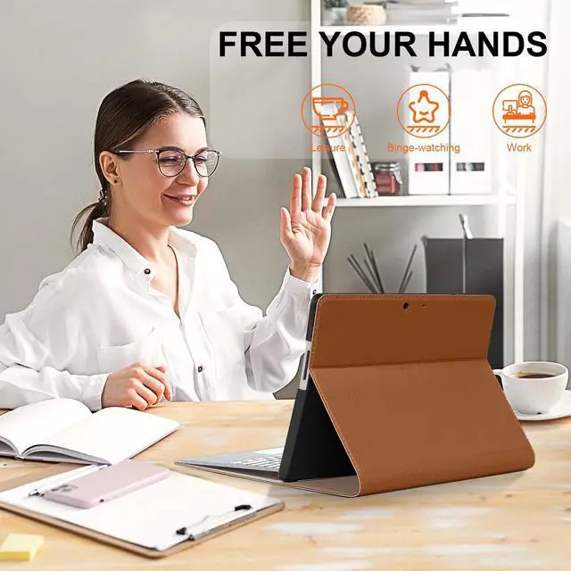 Alt view image 3 of 5 - XFYKJIN for Pro 9/10/11 Case 13 inch 2022/2024 Leather Cover Protective Shell Compatible with Type Cover Keyboard and Pencil Holder.Brown