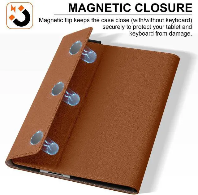 Alt view image 4 of 5 - XFYKJIN for Pro 9/10/11 Case 13 inch 2022/2024 Leather Cover Protective Shell Compatible with Type Cover Keyboard and Pencil Holder.Brown