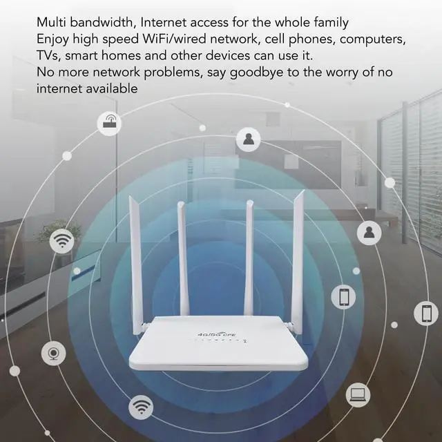 Alt view image 4 of 5 - 4G LTE Wire Less Router with SIM Card Slot, Unlock Mobile Wire Less Fidelity Hotspot 300Mbps with 4 5dBi Antennas for Asia (US Plug 100240V)