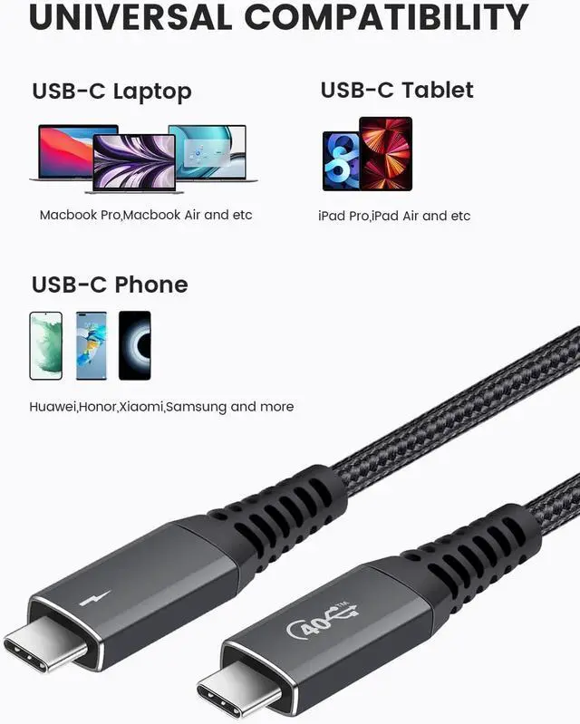 Alt view image 2 of 5 - jiasnmo Thunderbolt 4 Cable, 6.6FT USB4 Certified USB-C to USB C Cable - 8K Display/40Gbps/240W Charging Cord for iPhone 16, MacBook, Monitor, Hub, Docking Station