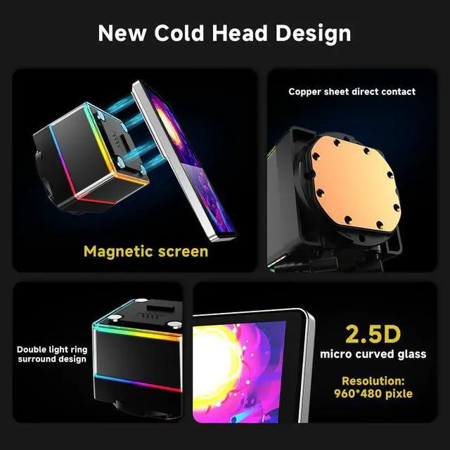 Alt view image 3 of 5 - Jungle Leopard PF 360 CPU Water AIO Cooler Liquid Cooling|5.5-inch LCD Magnetic Screen|360mm ARGB Infinity Mirror 2000RPM PWM Fan|Lower Noise 30DBA|for Intel LGA1851/1700/1200/115X AMD AM4/AM5-Black