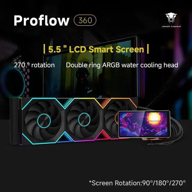 Alt view image 2 of 5 - Jungle Leopard PF 360 CPU Water AIO Cooler Liquid Cooling|5.5-inch LCD Magnetic Screen|360mm ARGB Infinity Mirror 2000RPM PWM Fan|Lower Noise 30DBA|for Intel LGA1851/1700/1200/115X AMD AM4/AM5-Black