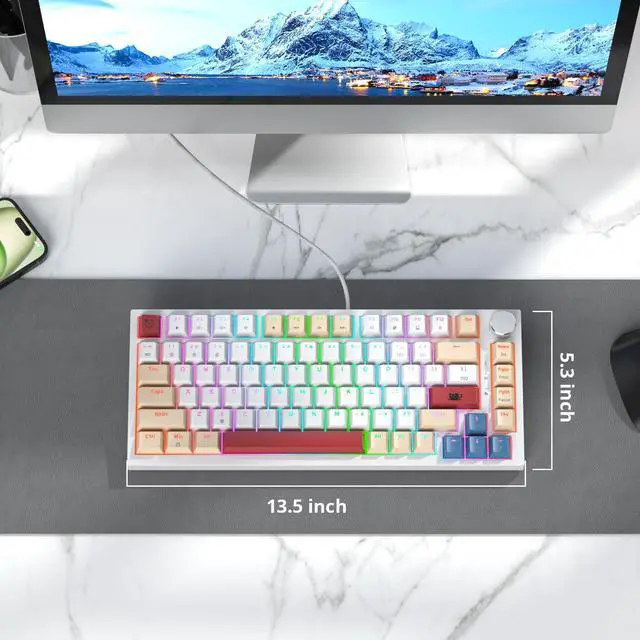 Alt view image 5 of 5 - Fogruaden Wired 75% Percent TKL Mechanical Gaming Keyboard, Hot Swappable, Gasket Mount, Creamy Linear Red Switch, RGB Backlit, Sound Absorbing Pads, NKRO, Compact, Custom Keyboard