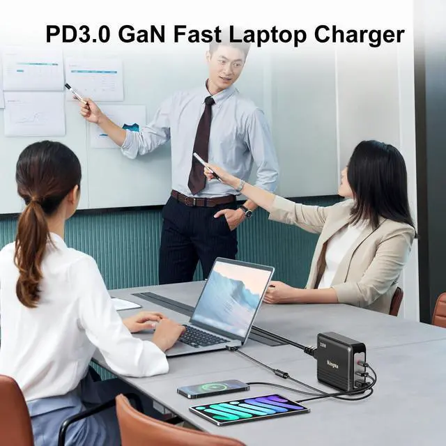 Alt view image 2 of 5 - KingMa HP GaN Laptop Charger for HP EliteBook 8740w/8560w, 3-Port Portable Charger Fast USB Charging Station for Multiple Devices for Gaming and Engineering Laptops