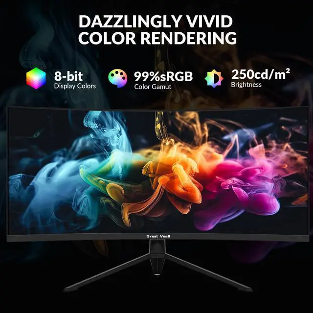 Alt view image 4 of 5 - Great voell 34 Inch Curved Gaming Monitor, UWQHD 3440x1440, 165Hz 1ms, Ultrawide 1500R, FreeSync, HDR, 99% sRGB, HDMI 2.0/DP 1.4, Eye Care, VESA Mountable, Tilt Adjustable