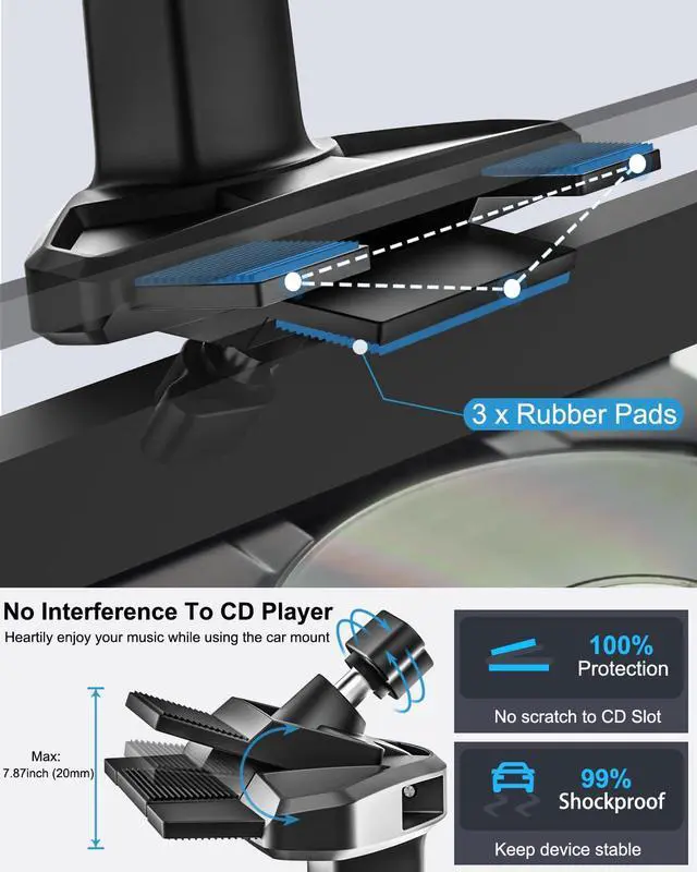 Alt view image 5 of 5 - Phichy Adjustable Car CD Slot Mount for 4.7"-13" Phone & iPad - 360 Rotation CD Player Holder for Car Tablet Stand, Compatible with iPad Pro/Air/Mini, Galaxy Tabs, iPhone