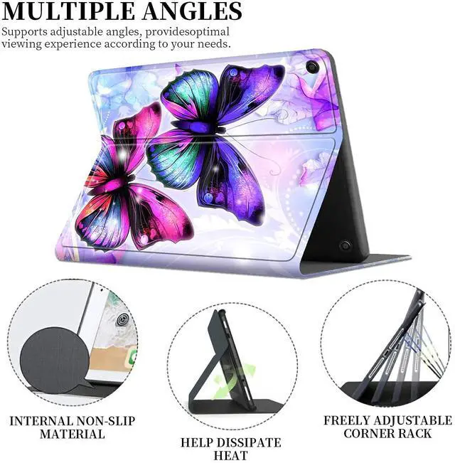 Alt view image 3 of 5 - for Fire 7 Tablet Case (9th/7th/5th Generation2019/2017/2015 Release), Slim Multi-Angles Auto Wake/Sleep Folio Stand Cover Case for Amazon Kindle Fire 7 inch-Purple Butterfly