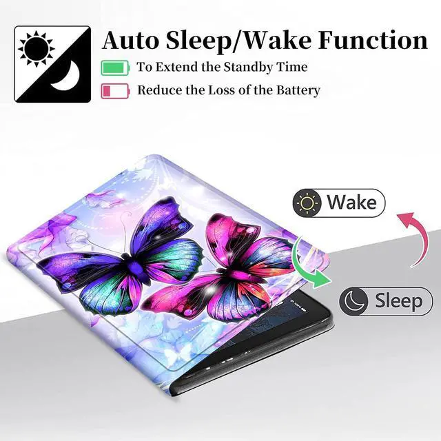 Alt view image 4 of 5 - for Fire 7 Tablet Case (9th/7th/5th Generation2019/2017/2015 Release), Slim Multi-Angles Auto Wake/Sleep Folio Stand Cover Case for Amazon Kindle Fire 7 inch-Purple Butterfly