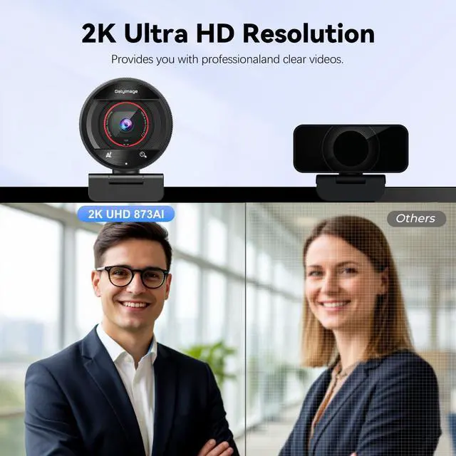 Alt view image 2 of 5 - Galyimage 2K Webcam for pc with AI,Web Camera/8X Digital Zoom Computer Camera with USB 3.0/HDR/Dual Noise-Cancelling MicsZoom/Teams/Skype/Facetime/Meeting