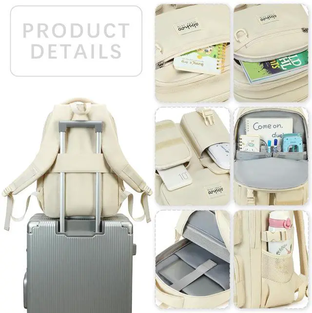 Alt view image 4 of 5 - abshoo Large Heavy Duty Girls Backpack For School College Bookbag Casual Multi Pocket Travel Backpacks for Women (Beige)