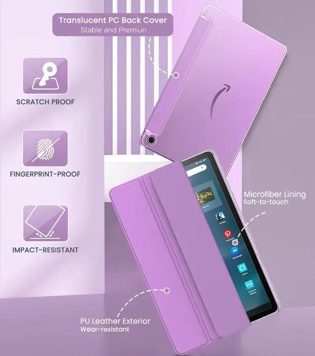 Alt view image 3 of 5 - MoKo Case Fits Amazon Kindle Fire Max 11 Tablet (13th Gen, 2023 Release) 11" - Slim PU Leather Trifold Stand Cover for Fire 11 Tablet Frosted Hard Back Shell with Auto Wake/Sleep, Purple