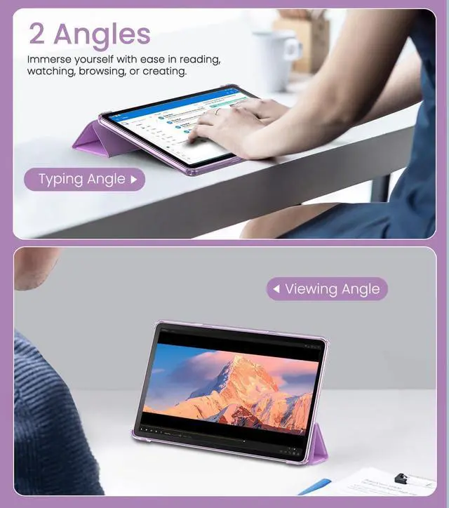 Alt view image 4 of 5 - MoKo Case Fits Amazon Kindle Fire Max 11 Tablet (13th Gen, 2023 Release) 11" - Slim PU Leather Trifold Stand Cover for Fire 11 Tablet Frosted Hard Back Shell with Auto Wake/Sleep, Purple