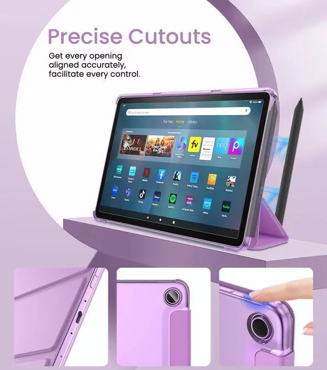 Alt view image 5 of 5 - MoKo Case Fits Amazon Kindle Fire Max 11 Tablet (13th Gen, 2023 Release) 11" - Slim PU Leather Trifold Stand Cover for Fire 11 Tablet Frosted Hard Back Shell with Auto Wake/Sleep, Purple